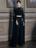 High Street Designer Runway Suit Set Women's Batwing Sleeve Diamonds Beaded Cropped Tops Pants Set 2pcs