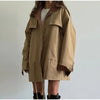 Drawstring Waist Windbreaker Jacket Women Contrast Collar Flap Pockets Long Sleeve Zip Up Coat Autumn Casual Loose Jackets