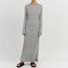 Women Elegant Ribbed Knit Full Sleeve Maxi Dress Crew Neck Bodycon Pencil Long Dress Tie Waist Dress 90s Vintage Streetwear