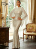 Elegant Apricot Sequin Muslim Party Dress Women Split Sleeve High Neck Bodycon Dubai Evening Dresses Prom Gown