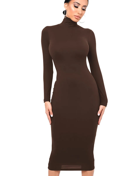 Winter Black Turtleneck Sexy Women Dress Autumn Long Sleeve Skinny Midi Boydcon Casual Blue Plush Knee-Length Party