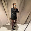 Women's Black Blazer Pants Set With Feather Cuffs Lapel Long Sleeve Button Jacket Wide Leg Pants Lady Chic Outfits