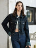 Women Denim Set Casual Lapel Long Sleeve Crop Jacket Buttons Female Vintage Wide Leg Loose Jeans Long Pants