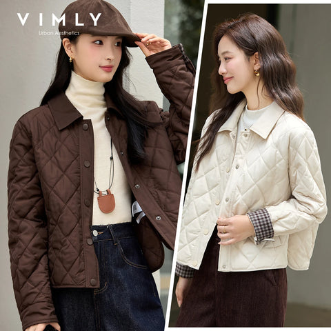 Women's Vintage Quilted Jacket Winter Warm Parkas Plaid Spliced Cuff Long Sleeve Lady Outerwear Woman Clothes A2796