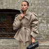 Women Casual Solid Lace Up Short Trench Coat Chic Long Sleeve Wide Shoulder Loose Windbreaker Spring Lady Street Outerwear