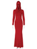 High Street Red Christma Hooded Long Sleeve Maxi Dress for Woman Slim Solid Bodycon Party Vestidos Elegant Autumn Dresses