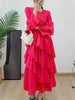 Spring Ruffles Pleated Dress Women Round Neck Flare Sleeves Loose Chic Long Length Female Party Clothes 2DA3391