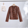 Women's Crocodile Embossed Short Jacket Round Neck Long Sleeve Single Breasted Coat Vintage Y2K Streetwear Autumn Casual Outfit