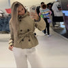 Elegant Double Belt Women Windbreaker Casual Khaki Long Sleeve Lapel Button Female Jacket Autumn Winter Lady Streetwear