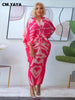 Elegant Women Pleated Patchwork Double Wear Batwing Long Sleeve V-neck Bodycon Midi Maxi Long Dresses Vestidos