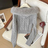 Twist Texture Fur Collar Hooded Knit Cardigan Women Winter Relaxed Slim Casual Joker Sweater Female Coat Tops