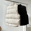 Stand Neck Puffer Cotton Vest Beige Black Autumn Winter Loose Vest Women Jacket