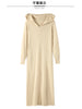 100%Pure Mink Cashmere Knitted Dress Ladies Hooded Collar Large Size Long Skirt Casual High Waist Hooded Skirts Autumn Dress