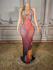 Sexy Sparkly Rhinestones Long Dress Women Mesh Party Celebrate Birthday Gown Photo Shoot Wear Performance Stage Costume