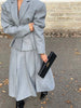 Autumn Winter Lady Office Two-piece Set Woolen Coat Skirt Set Women Lapel Hidden Buckle Blazers+High Waist Pleated Skirt Outfits