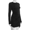 Sexy O-neck Long Sleeve Bandage Solid Short Dress Streetwear Women's Elegant High Waist Tunics Ruched Party Club Dresses