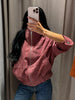 Women Suede Short Jacket Loose Red Stand Collar Long Sleeve Zipper Coat Autumn High Street Lady Outerwears
