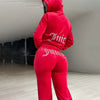Women's Hooded Sweatshirt Suit Zipper Cardigan Diamond Street Velvet Casual Female Pants 2-piece Set