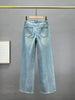 Rhinestone Pendant Design High Waist Wash Jeans Women's Spring Loose All-Match Straight-Leg Pants Female