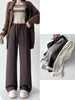 Thick Warm Straight Pants For Women Office Brown Wide Leg Trousers High Waist Women's Loose Pants For Ladies Spring