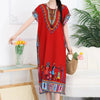 Women Bohemian Ethnic Printed Holiday Dress V-Neck Elastic Waist Casual Batswing Sleeve Mid Dress Elegant Vintage Retro Dress