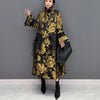 Gold Flowers Jacquard Korean Style Woman Winter Loose Fit Chic Dress Big Size Turtleneck Girls Unique Casual Robe JJXD679