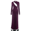 Hollow Out Long Sleeve Sexy Maxi Dress Women Gown Elegant O Neck Draped Ruched Bodycon Club Party Long Dress