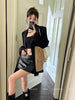 Original Design Blazer Women Loose Spliced Pocket Korean Shrug Notched Single Breasted Blazer Mujer Femal with Belt