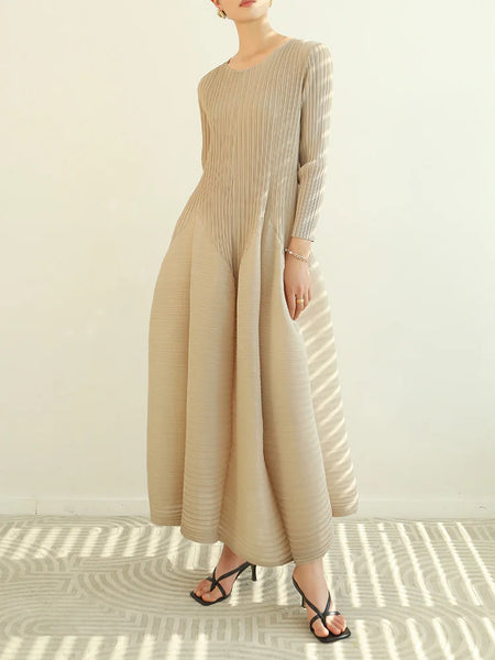 Pleated Long Sleeve Flower Bud Dress Spring Lantern Long Casual Elegant Dresses Dubai Abaya Women Designer Clothes