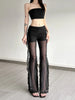 Aesthetic Sexy See Through Pants Women Dark Gothic Streetwear Vintage Coquette Grunge Ruffle Patchwork Flare Pants Femme