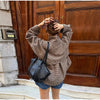 Checkered Women Short Trench Coat Lapel Double‑Breasted Belted Waist Jacket Autumn Retro Lady Outerwear