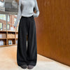 Korean White Corduroy Wide Leg Pants Women Autumn Loose Long Pants with Pockets Woman Daily Wear High Waist Casual Trousers