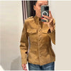 Vintage Suede Jackets Women's Full Sleeves Single-breasted Waist-cinching Stand Collar Coats Ladies Autumn Outwear