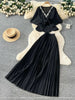 Elegant Rhinestone Pleated Skirt Sets Slim Party Club Vintage Dress American Women Clothes Two Piece Set 9R3018