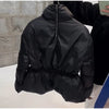 Casual Solid Women's Cotton Coats Back Zippers Stand Collar Thicken Waist Jackets Autumn Winter Lady Outwear