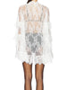 Women See Through Lace Dress Layered Flare Long Sleeve Crew Neck Ruffle Dress for Party Cocktail Club Dress Cover-ups