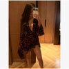 Women Chic Floral Print Deep V Neck Long Sleeved Waist Cinching Dress Layered Ruffle Hem Mini Dresses Elegant Party Daily Robes