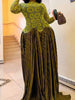 Elegant Olive Green Dresses High Waist Long Sleeve Maxi Dress for Woman Evening Party Pleated Dress Stretch Fabric for Dress