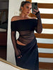 Slash Neck Dress Women Chic Elegant Sexy Patchwork Mesh Ruched Hollow Birthday Party Clubwear Vacation Vestidos
