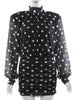 See Through Mini Dress Woman Turtleneck Mesh Full Sleeve Polka Dot Print Skinny Peach Hip Street Ruched Elegant Bodycon