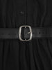 Women's Black Textured Maxi Dress with Stand Collar, Button Placket, and Matching Belt