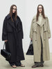 Spring Autumn Oversized Khaki Long Trench Coat for Women Double Breasted Loose Casual European Overcoat