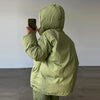 Casual Women's Polka Dot Padded Cotton Coat Pant Suit Hooded Full Sleeve Zipper Coats Straight Pants Winter Lady Ski Set