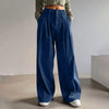 Spring Autumn Loose-Fitting Corduroy Trousers Women's Solid Color Button Pocket Corduroy Wide-Leg Pants Straight Pants