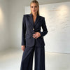 Pinstripe Women's Blazer Coats Back Cut Out Tie Long Sleeve Jackets for Woman Lapel Collar Navy Striped Suit Jacket Office Chic