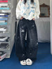Women's Star Print Wide Leg Jeans Spring Autumn American Style Loose Baggy Tapered Trousers Casual Streetwear Denim Pants