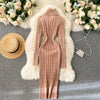 Autumn Winter Twist Women's Wrap Knitted Dresses Long Sleeve Sheath Knitwear Office Bodycon Dress Female