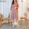 Elegant Lace Patchwork Knee-Length Dresses Women 3/4 Sleeve Embroidered Mesh Solid Wedding Guest Woman Dress 3XL