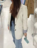 European American Streetwear Leather Jacket For Women Chic Loose Fit Suit Coat Female Flip Pocket Two Bottons White Blazer Mujer