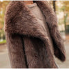 Women's Dark Brown Faux Fur Long Overcoat Single Breasted Fleece Long Trench Coat Winter Fluffy Plush Warm Thicken Outerwear